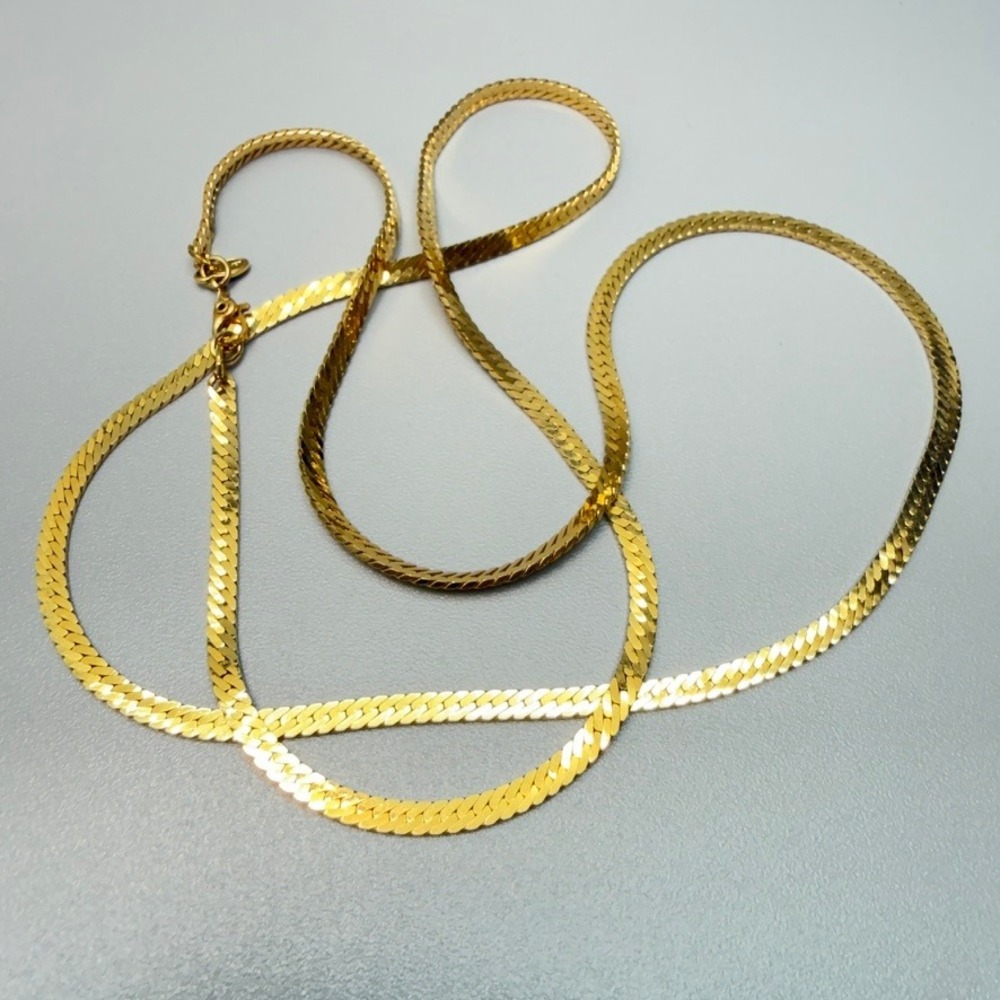 Vintage Monet Herringbone Gold Tone Long Necklace 29" Opera Everyday Statement